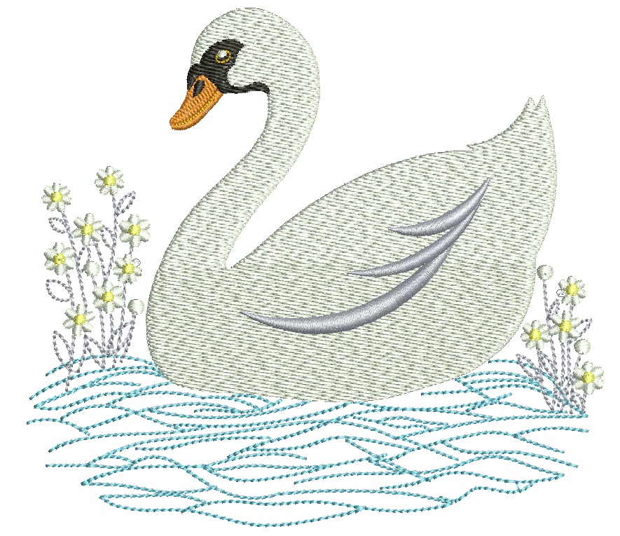 Swan Machine Embroidery Design, White Swan on Water Digital File 