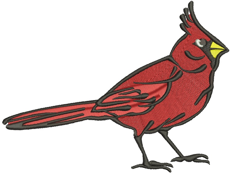 Red Cardinal Machine Embroidery Design, Bright Red Bird Digital File 