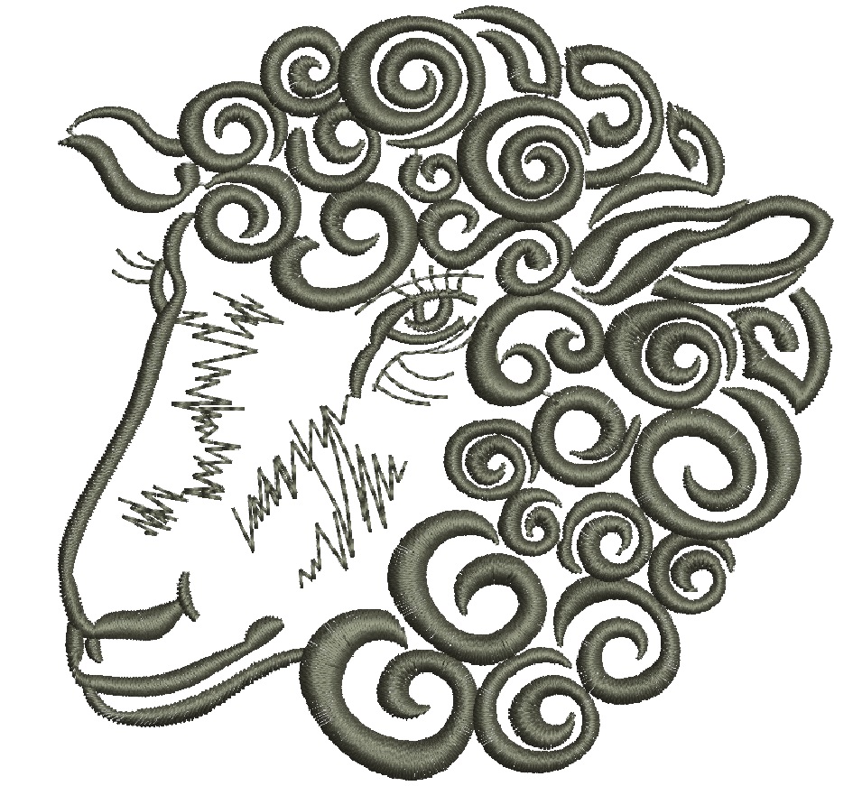 Curly Lamb Machine Embroidery Design, Swirl Sheep Head Digital File 