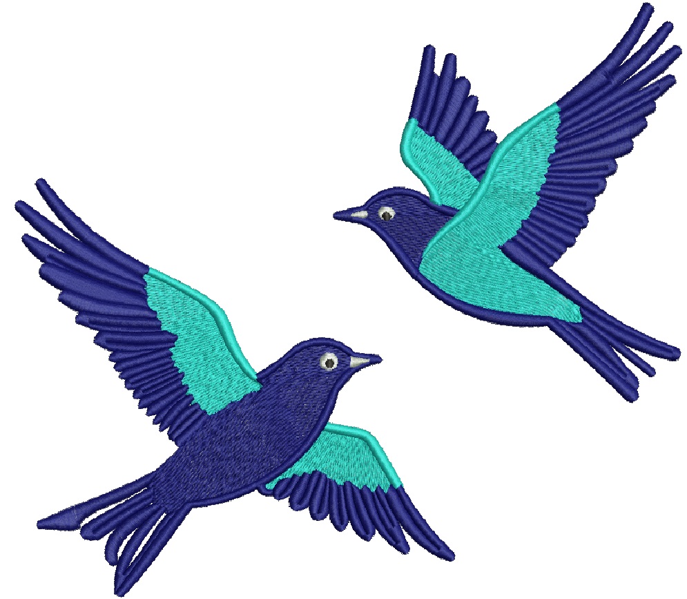 Two Flying Bluebirds Machine Embroidery Design, Pair of Blue Birds Digital File  