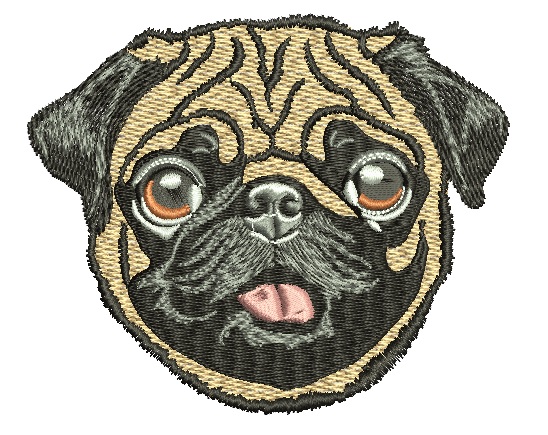 Pug Dog Machine Embroidery Design, Realistic Pug Face Portrait Digital File  
