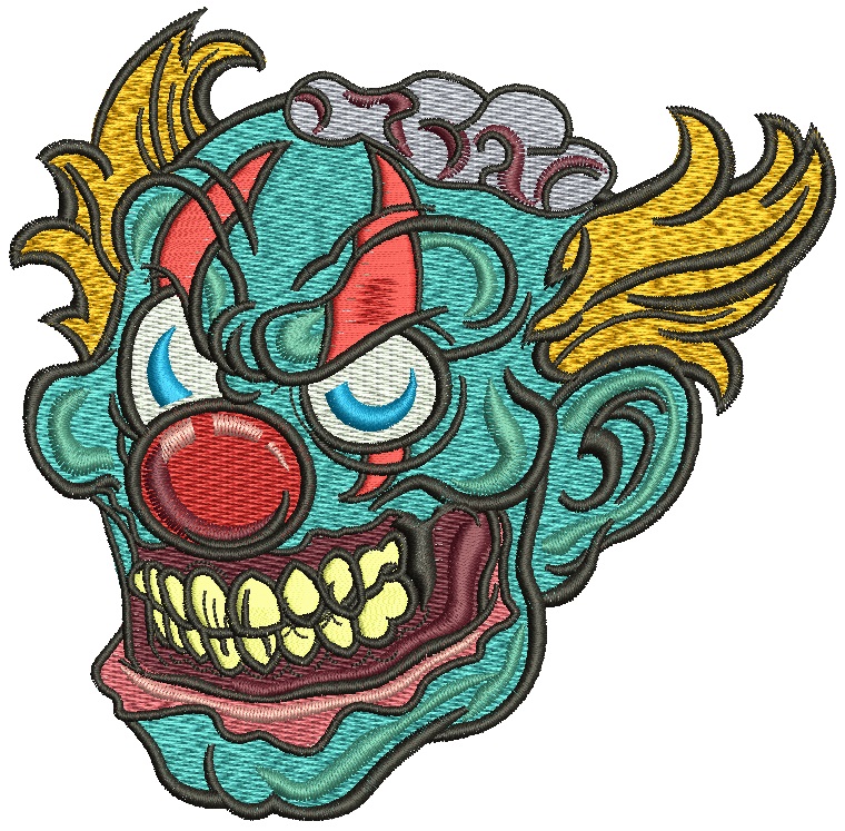 Zombie Clown Head Machine Embroidery Design, Evil Creepy Clown Digital File  