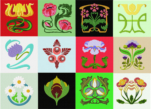 Art Nouveau 12 Machine Embroidery Designs set 4x4