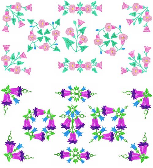 Bluebells Flowers Machine Embroidery Designs set 4x4