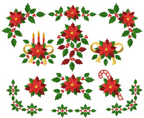 Christmas Motifs: Poinsettia Machine Embroidery Designs set