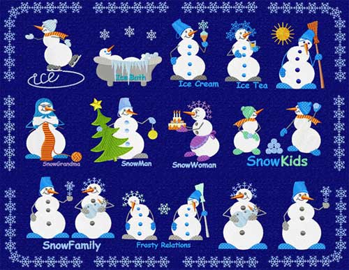 Christmas Motifs: 16 Snowman Machine Embroidery Designs set
