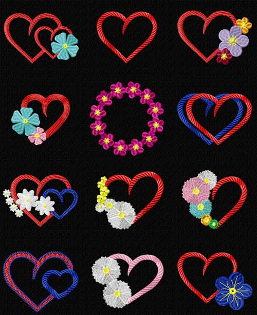 Floral Hearts 12 Machine Embroidery Designs set 4x4