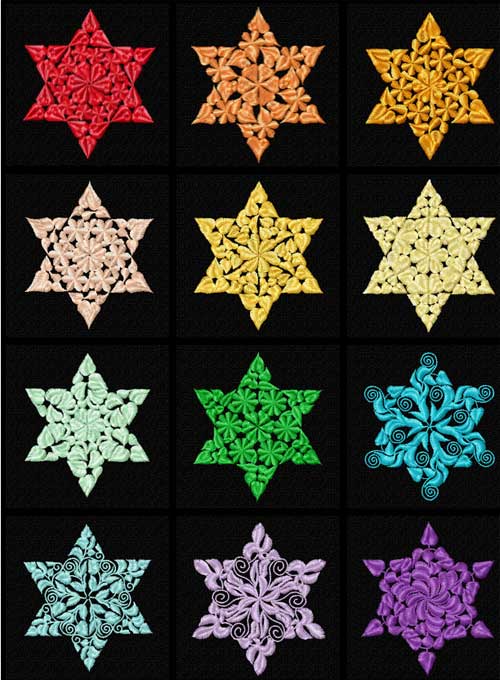 Floral Ornaments 12 Stars of David Machine Embroidery Designs 4x4 