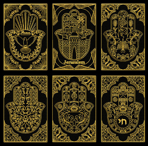 Gold Lacy Hamsa Machine Embroidery Designs set + corners