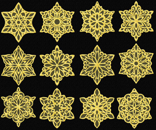 Gold Snowflakes 12 Machine Embroidery Designs set 4x4