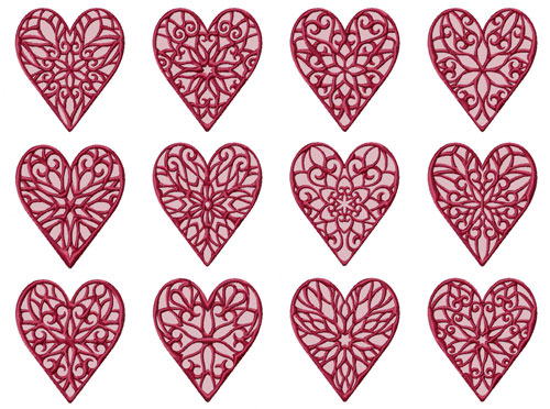Lacy Hearts 12 Machine Embroidery Designs set 4x4