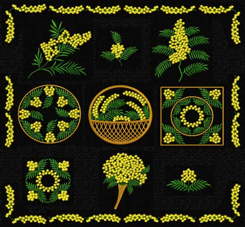 Mimosa Flowers 11 Machine Embroidery Designs set