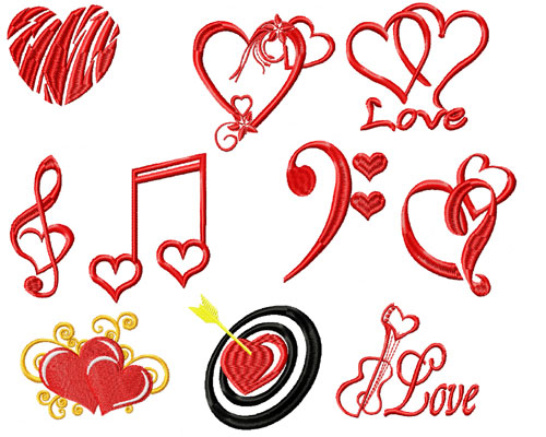Musical Love 10 Machine Embroidery Designs 4x4