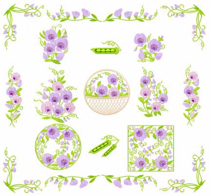 Sweet Pea Flowers 12 Machine Embroidery Designs Set