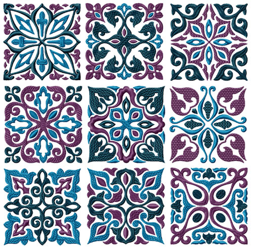 Tiles - 9 Square Quilt Blocks Machine Embroidery Designs 5x5