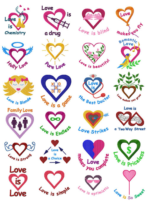 Valentines: Hearts (Love Is) 24 Machine Embroidery Designs set 4x4