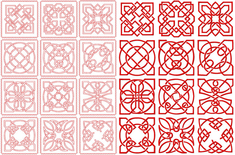 Celtic Redwork and Embroidery Square Quilt Blocks 4x4, 5x5 and 6x6 hoop