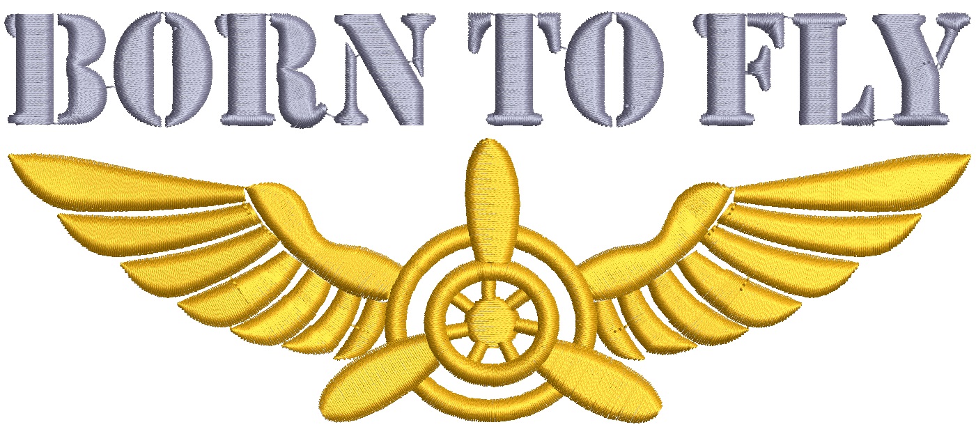 Born to fly text with pilot wings – machine embroidery design 