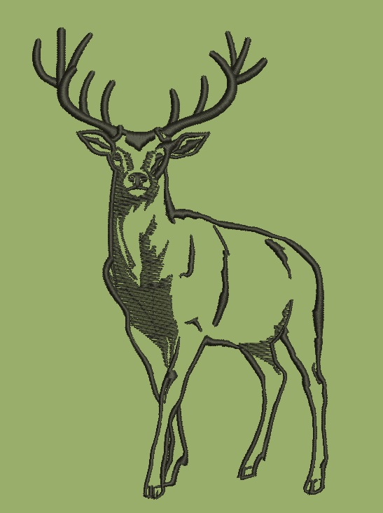 Stately Full-Body Stag Silhouette Embroidery Design 