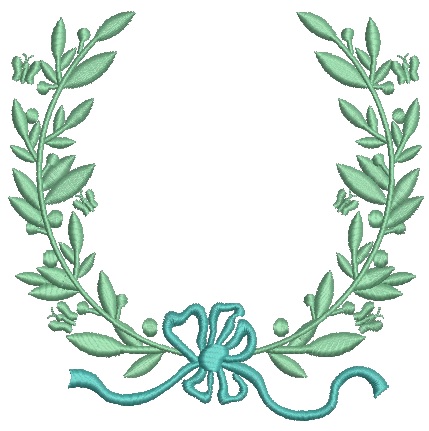 Laurel wreath and bow. Monogram frame embroidery design, instantly download 