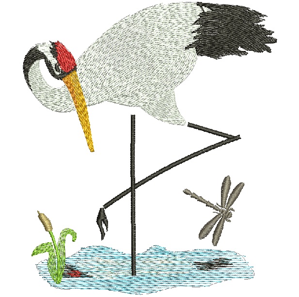 Red Crowned Crane Japanese cranes Machine Embroidery Design 