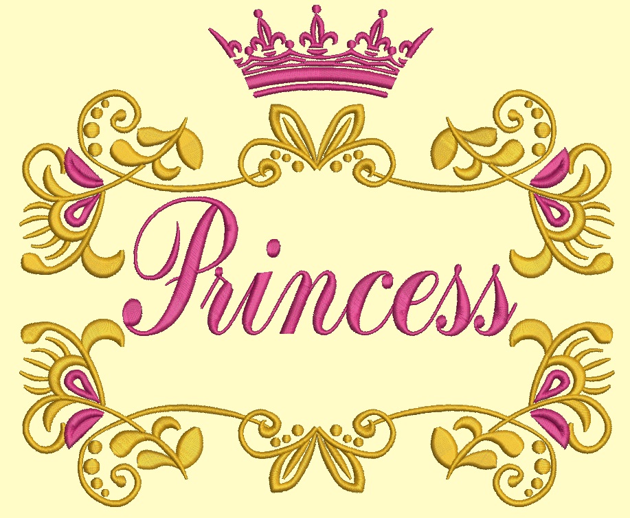 Princess ornament and crown machine embroidery design 