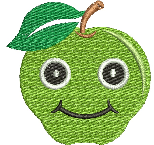 Smiling Green Apple Machine Embroidery Design, Instant Download 