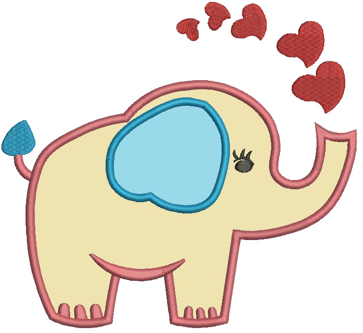 Elephant and Heart Applique Machine Embroidery Design Instant Download Digital File Stabilization required 