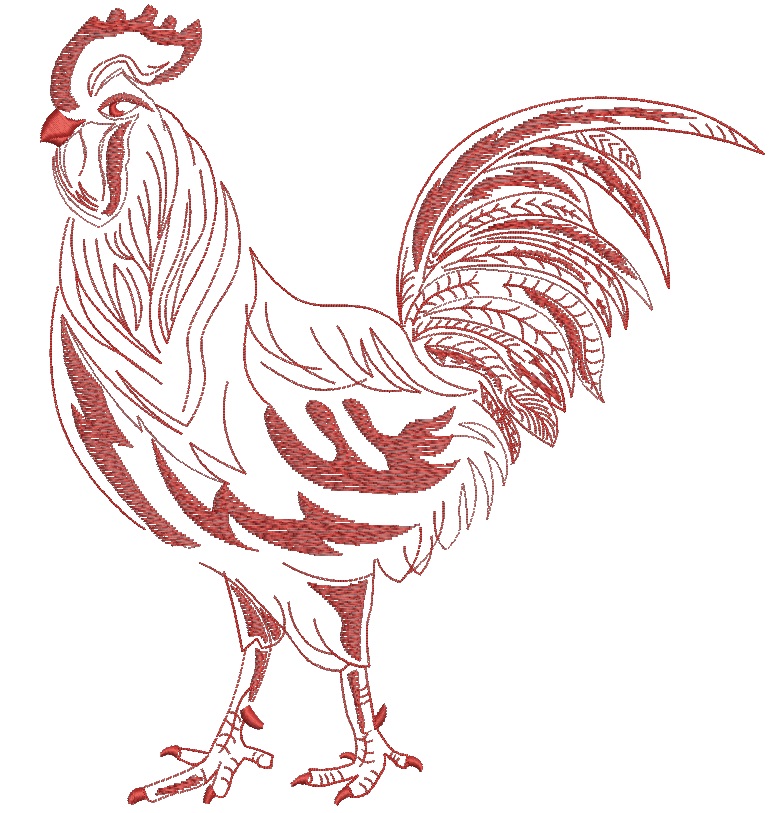 Red work rooster machine embroidery design, vintage rooster embroidery, folk art embroidery pattern  