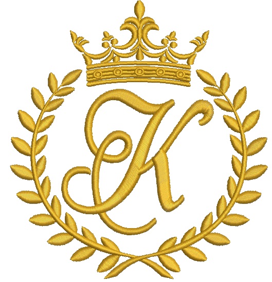 Crown laurel wreath and monogram letter K machine embroidery design, royal monogram embroidery, elegant crest embroidery file 