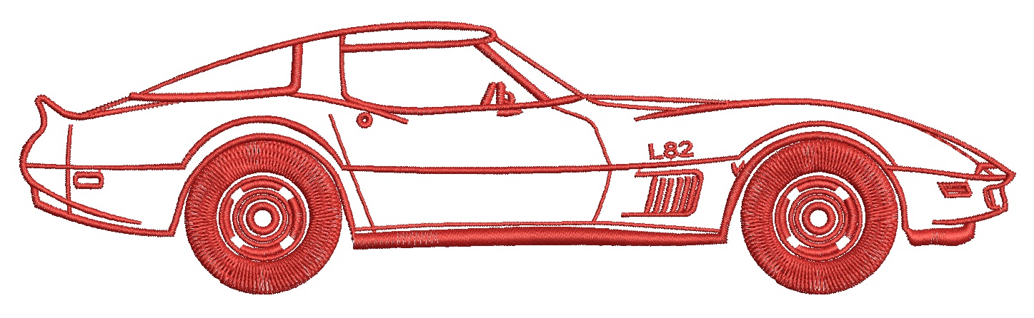 Red sports car machine embroidery design, classic car embroidery, race car embroidery file 