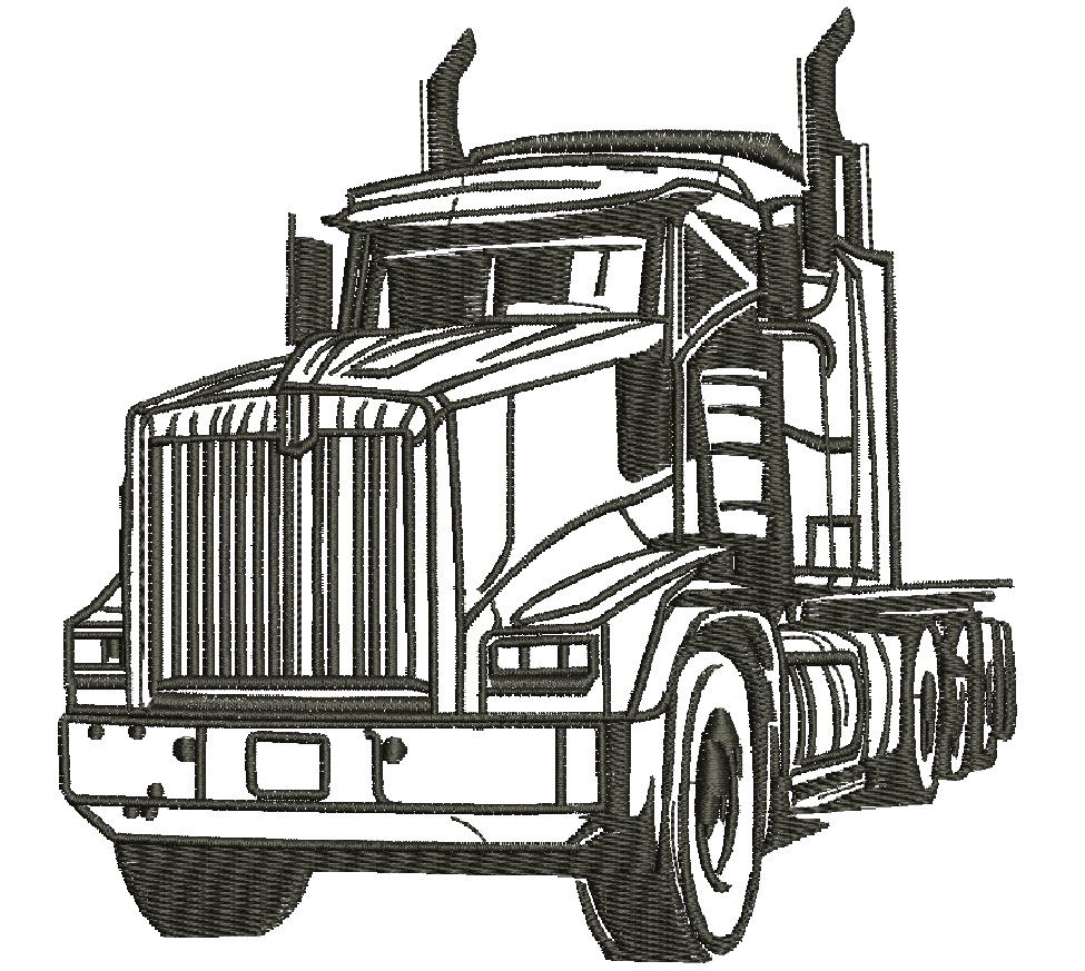 Heavy semi truck machine embroidery design, powerful truck embroidery file, transport vehicle embroidery