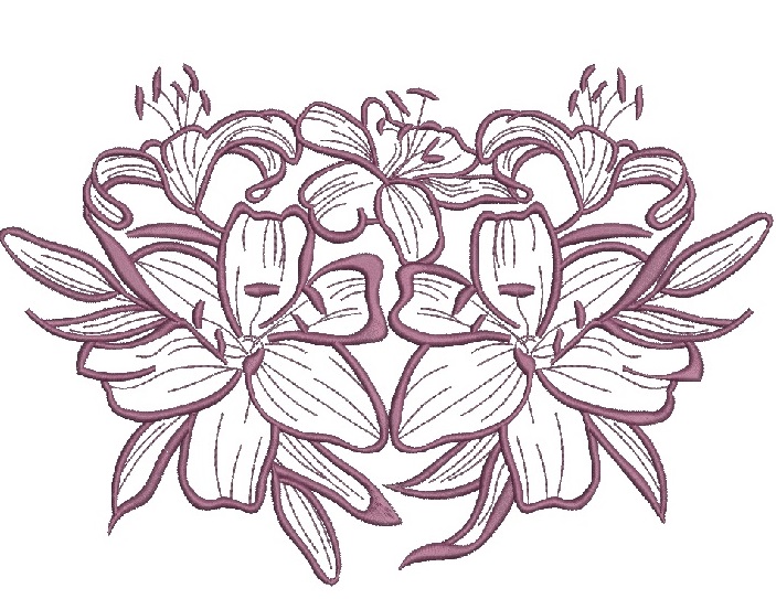 Flower lilies redwork machine embroidery design 