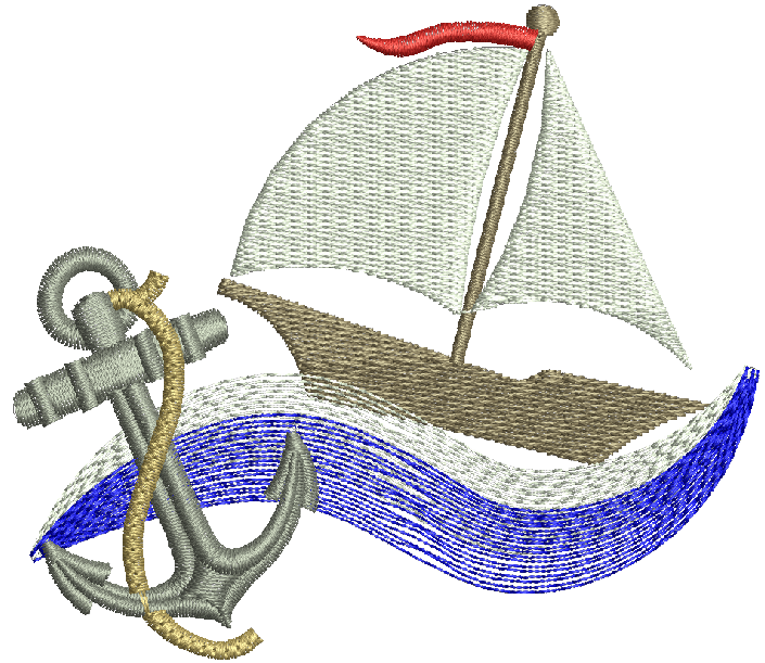 Sailboat Waves Anchor Machine Embroidery Design 