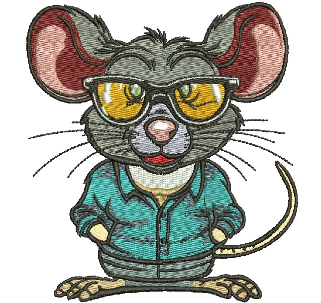 Mouse in suit and yellow glasses machine embroidery designs 