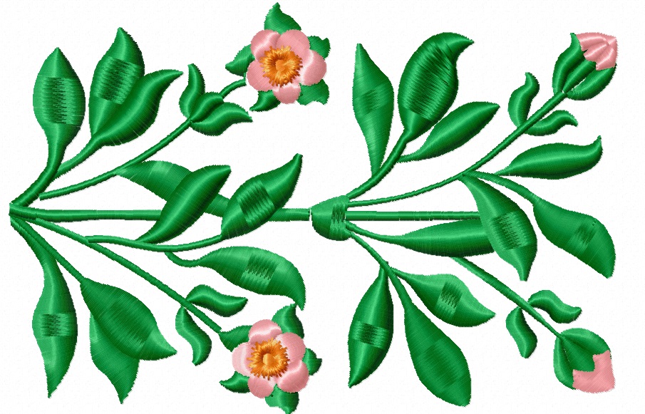 Border branch of wild rose with flowers machine embroidery design 