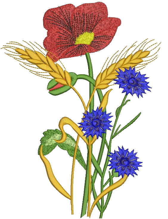 Bouquet of Wild Flowers and Ears of Wheat Machine Embroidery Design 