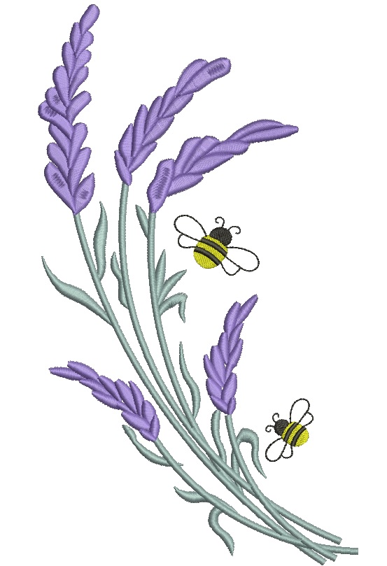 Lavender Bouquet with Bees Embroidery Design 