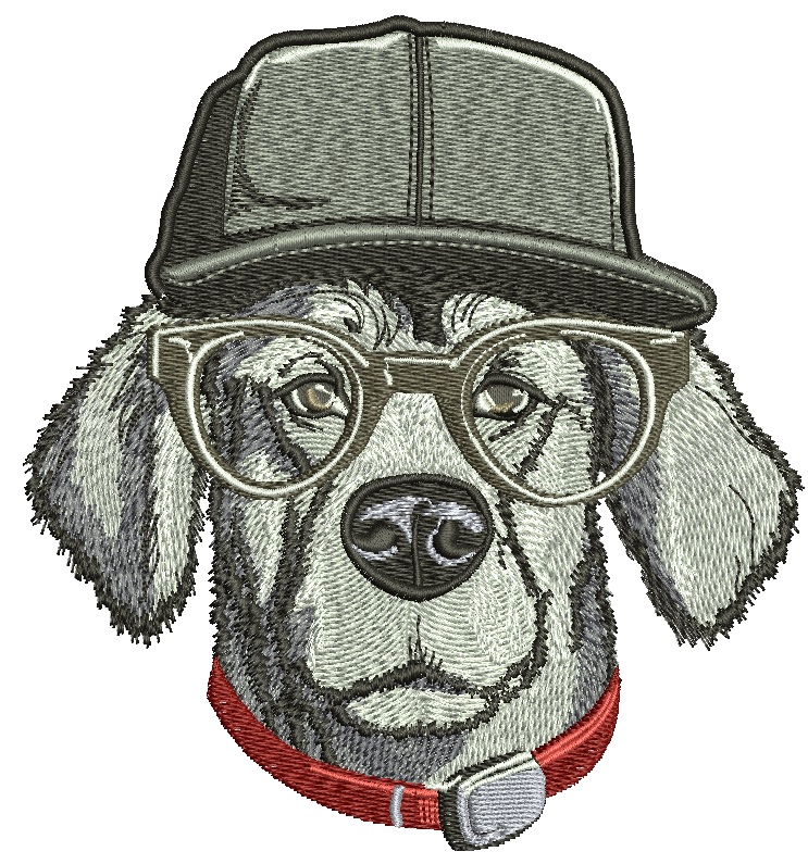 Stylish Labrador Retriever in Glasses and Cap Machine Embroidery Design 