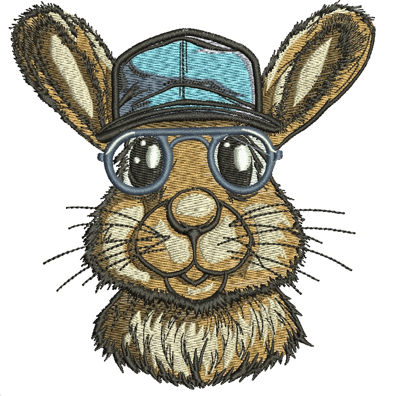 Cool Brown Rabbit in Sunglasses and Cap Machine Embroidery Design 