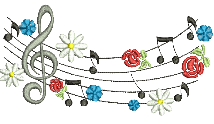 Floral Music Notes Machine Embroidery Design 