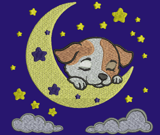 Dog Sleeping on the Moon Machine Embroidery Design