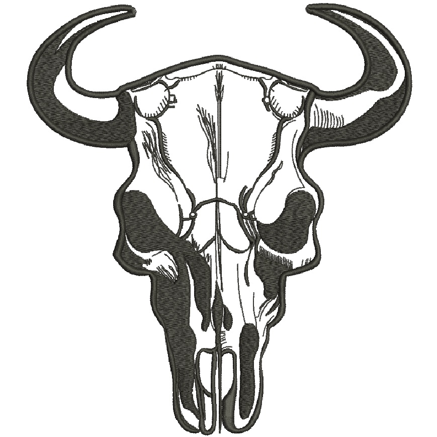 Longhorn Bull Cow Skull Machine Embroidery Design, Western Skull Embroidery Pattern, Digital Embroidery File  