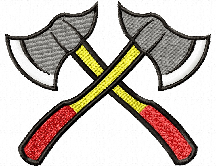 Crossed Firefighter Axes Machine Embroidery Design 
