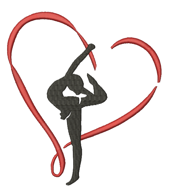 Gymnast with Ribbon and Heart Machine Embroidery Design 