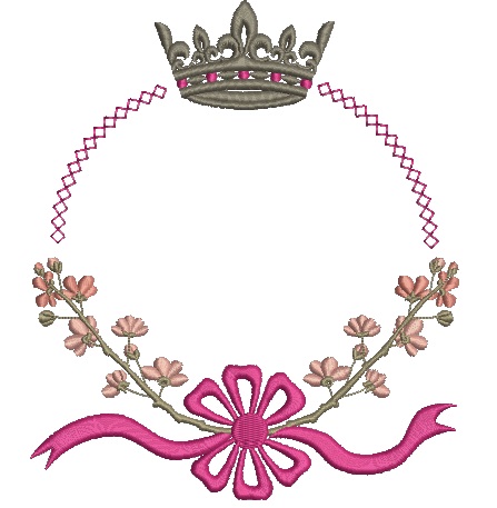 Sakura Wreath Bow and Crown Monogram Frame Machine Embroidery Design 