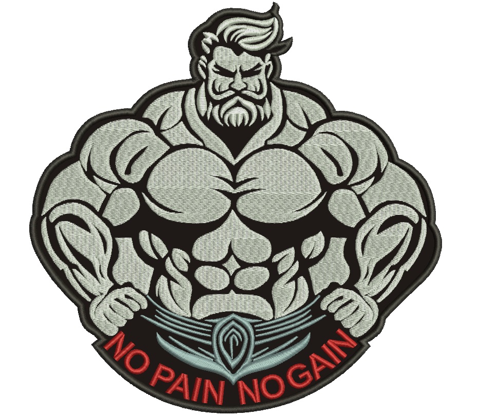 Bodybuilder Applique No Pain No Gain Machine Embroidery Design