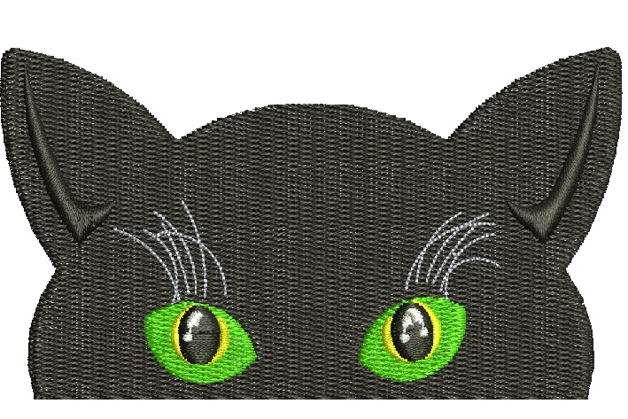 Black Cat Face Machine Embroidery Design, Green Eyes Peek, Small Animal Motif for Plush Toys and Clothing08022026