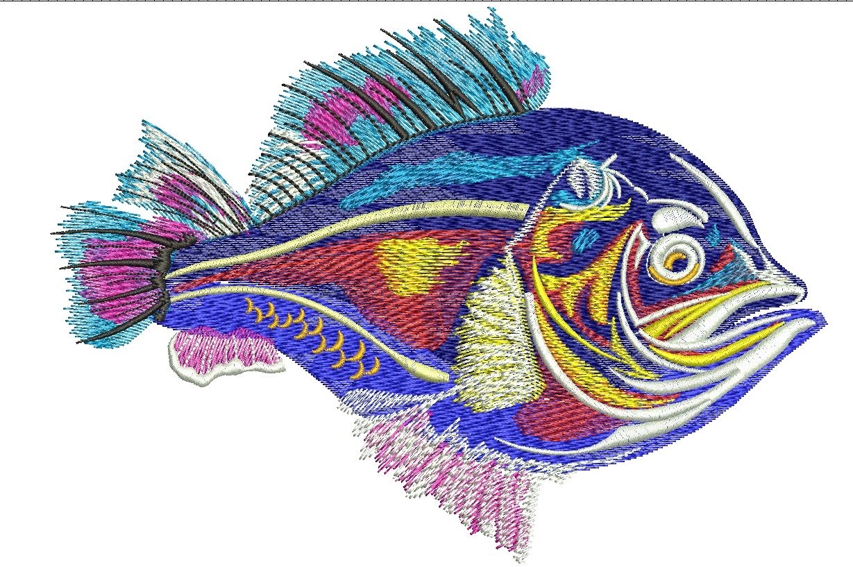 Colorful Reef Fish Machine Embroidery Design, Tropical Marine Animal Pattern 