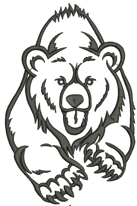 Grizzly Bear Machine Embroidery Design, Wild Animal Outline Pattern 